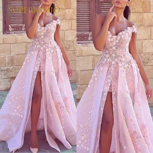 pink floral prom dresses 2020 off the shoulder lace applique elegant prom gown 2021 vestido de fiesta