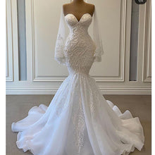 Load image into Gallery viewer, vestido de novia de seria lace applique wedding dresses for bride mermaid beaded sparkly elegant modest wedding gown