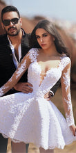 Load image into Gallery viewer, short wedding dresses for women lace appliqué long sleeve elegant cheap bridal dress vestido de noiva