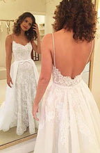 Load image into Gallery viewer, spaghetti strap white wedding dresses for bride lace applique elegant cheap bridal dress vestidos de novia