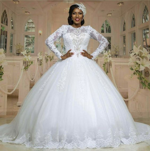 long sleeve off white wedding dresses 2021 vestido de noiva lace applique beaded elegant princess african wedding gowns
