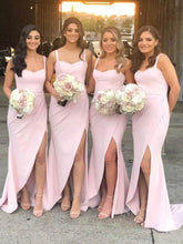 Load image into Gallery viewer, 2020 pink bridesmaid dresses long spaghetti straps mermaid sexy cheap wedding guest dresses 2021
