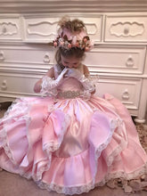 Load image into Gallery viewer, kids ball gown prom dresses pink lace flower girl dresses baby girl birthday party dresses