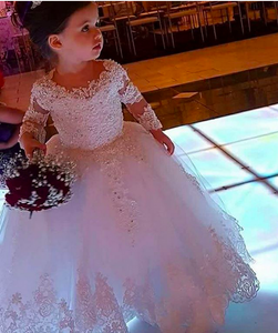 off white lace flower girl dresses for weddings beaded long sleeve applique communion dresses 2021 kids prom dress