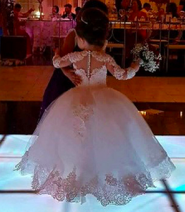off white lace flower girl dresses for weddings beaded long sleeve applique communion dresses 2021 kids prom dress