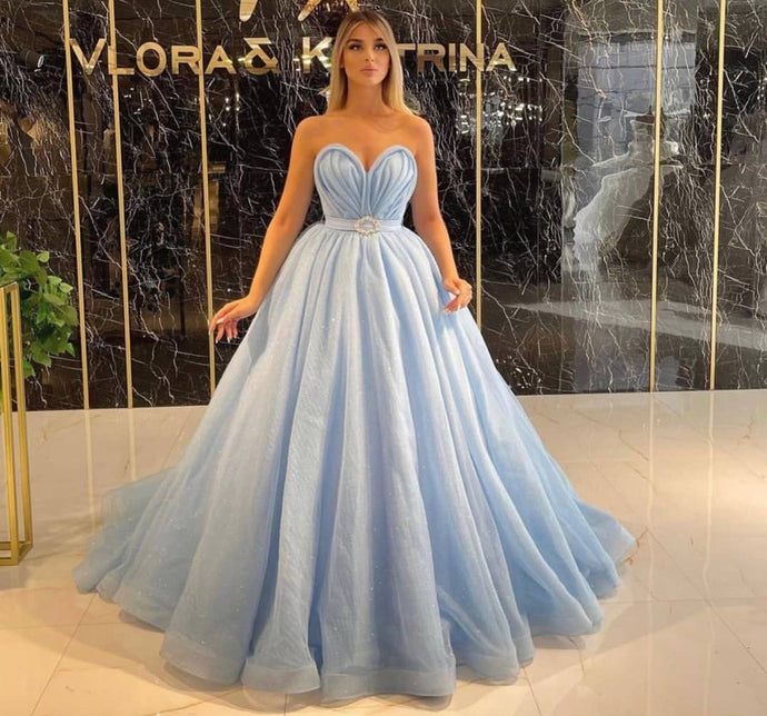 sweetheart neck blue prom dresses ball gown tulle elegant simple cheap new arrival prom gown