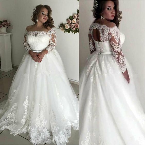 Plus Size Wedding Dresses With Detachable Long Sleeve Lace