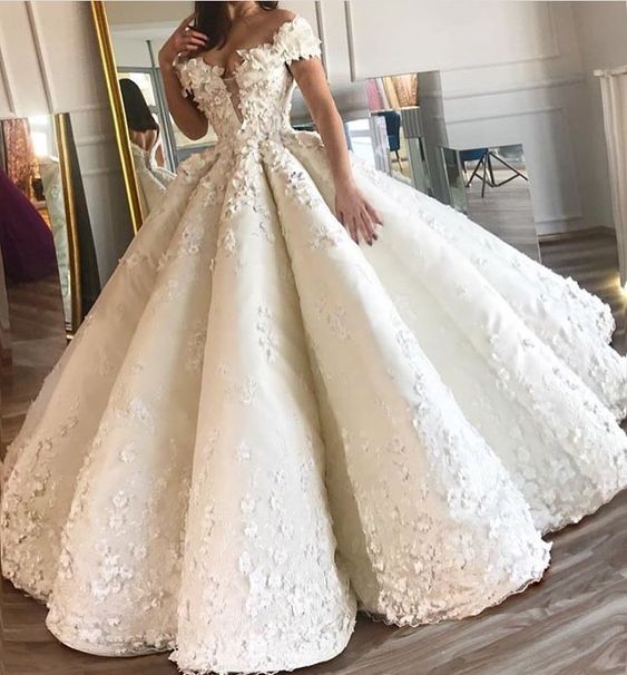 luxury wedding dresses white lace appliqué elegant boho ball gown wedd –  inspirationalbridal