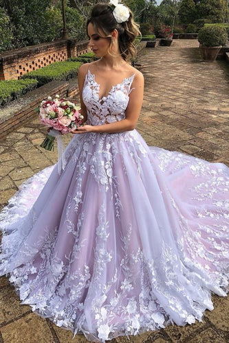boho wedding dresses ball gown lace appliqué 3d flowers elegant v neck luxury wedding gown