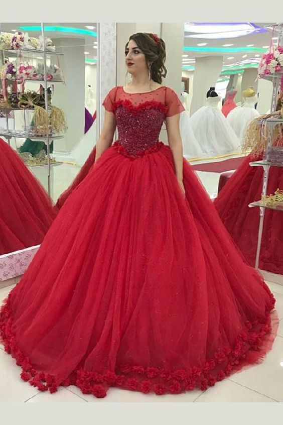 Ball Gown Off Shoulder Sleeve Red Prom Dress – misaislestyle