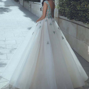 beaded prom dresses 2021 white crystals elegant cap sleeve tulle prom gown robe de soiree