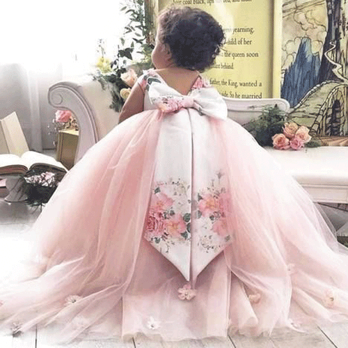 pink flower girl dresses for weddings printed 3d flowers elegant cute kids pageant little girl dresses