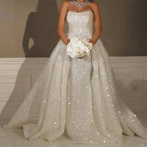 sparkly wedding dresses with detachable train scoop neck elegant cheap wedding gown robe de mariee