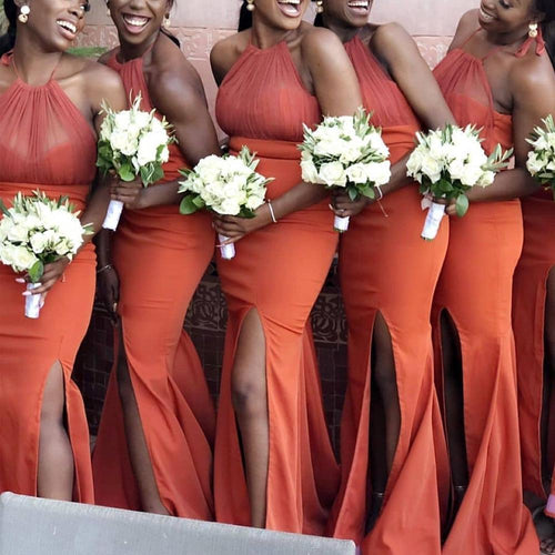 coral bridesmaid dresses long halter mermaid African cheap sexy wedding party dresses 2021