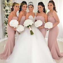 Load image into Gallery viewer, strapless bridesmaid dresses long elegant pink mermaid simple elegant wedding party dress dama dresses