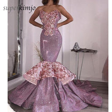 Load image into Gallery viewer, rose gold evening dresses 2020 mermaid luxury sparkle elegant long evening gown formal dress vestido de Longo