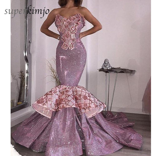 rose gold evening dresses 2020 mermaid luxury sparkle elegant long evening gown formal dress vestido de Longo