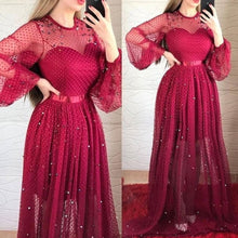 Load image into Gallery viewer, flare sleeve red prom dresses long beaded a-line elegant arabic simple prom gown vestidos de fiesta