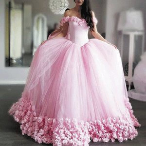 princess ball gown wedding dresses for bride handmade flowers pink elegant off the shoulder wedding gown