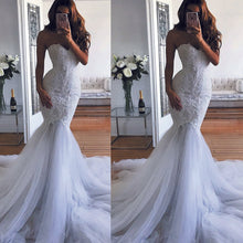 Load image into Gallery viewer, white lace appliqué mermaid wedding dresses 2020 vestido de novia seria elegant cheap romantic bridal dress