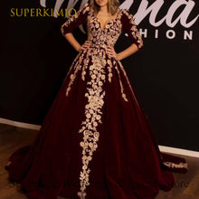 Load image into Gallery viewer, burgundy prom dresses ball gown lace applique vintage luxury elegant prom gown vestido de fiesta