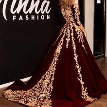 Load image into Gallery viewer, burgundy prom dresses ball gown lace applique vintage luxury elegant prom gown vestido de fiesta