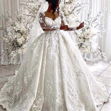Load image into Gallery viewer, 3D flowers ball gown wedding dresses 2020 lace appliqué boho elegant long sleeve princess wedding gowns vestido de novia