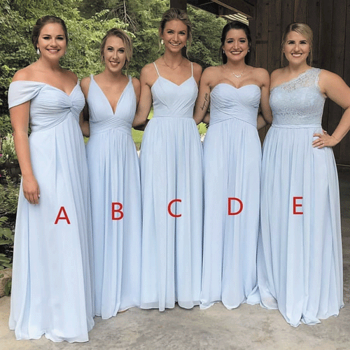 mismatched blue bridesmaid dresses 2020 long chiffon cheap elegant wedding guest dresses 2021