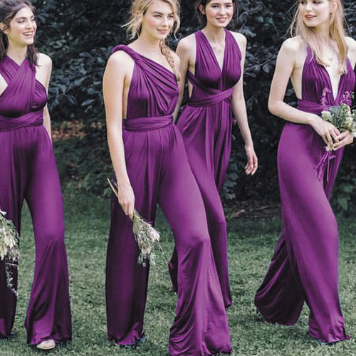 purple jumpsuit for weddings 2021 satin cheap pant suit for women bridesmaid dresses long