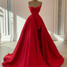 Load image into Gallery viewer, red prom dresses with detachable skirt real photo satin elegant simple prom gown vestido de fiesta