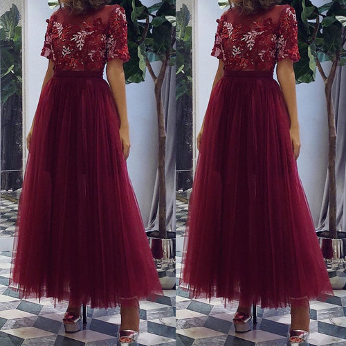 burgundy prom dresses 2020 ankle length lace applique elegant 2021 cheap prom gown