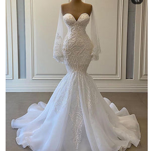 vestido de novia de seria lace applique wedding dresses for bride mermaid beaded sparkly elegant modest wedding gown