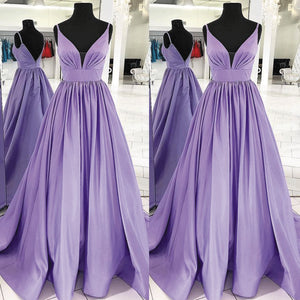 purple prom dresses deep v neck satin elegant cheap simple prom gown long vestido de festa de Longo