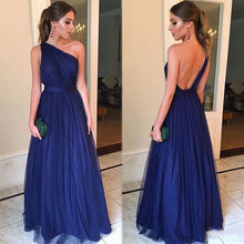 Load image into Gallery viewer, one shoulder prom dresses long royal blue tulle cheap simple prom gown robe de soiree 2021