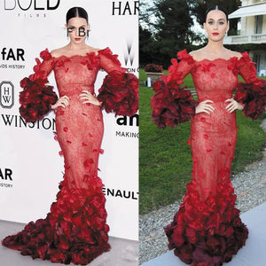 modest evening dresses floral mermaid red lace elegant boat neck evening gown red carpet dresses