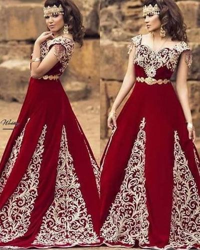 arabic prom dresses ball gown lace appliqué Burgundy Dubai fashion cap sleeve elegant prom gowns