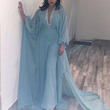 Load image into Gallery viewer, blue beaded jumpsuit for women muslim arabic elegant chiffon Dubai outfit pant suit prom dresses