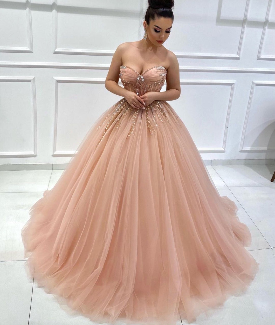 dusty pink ball gown prom dresses 2022 sweetheart neck beaded elegant pageant dresses for women vestido de fiesta 2021