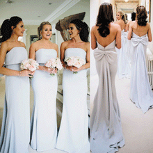 Load image into Gallery viewer, Silver Blue Bridesmaid Dresses Long 2020 Strapless Mermaid Elegant Wedding Party Dresses Gala Dress