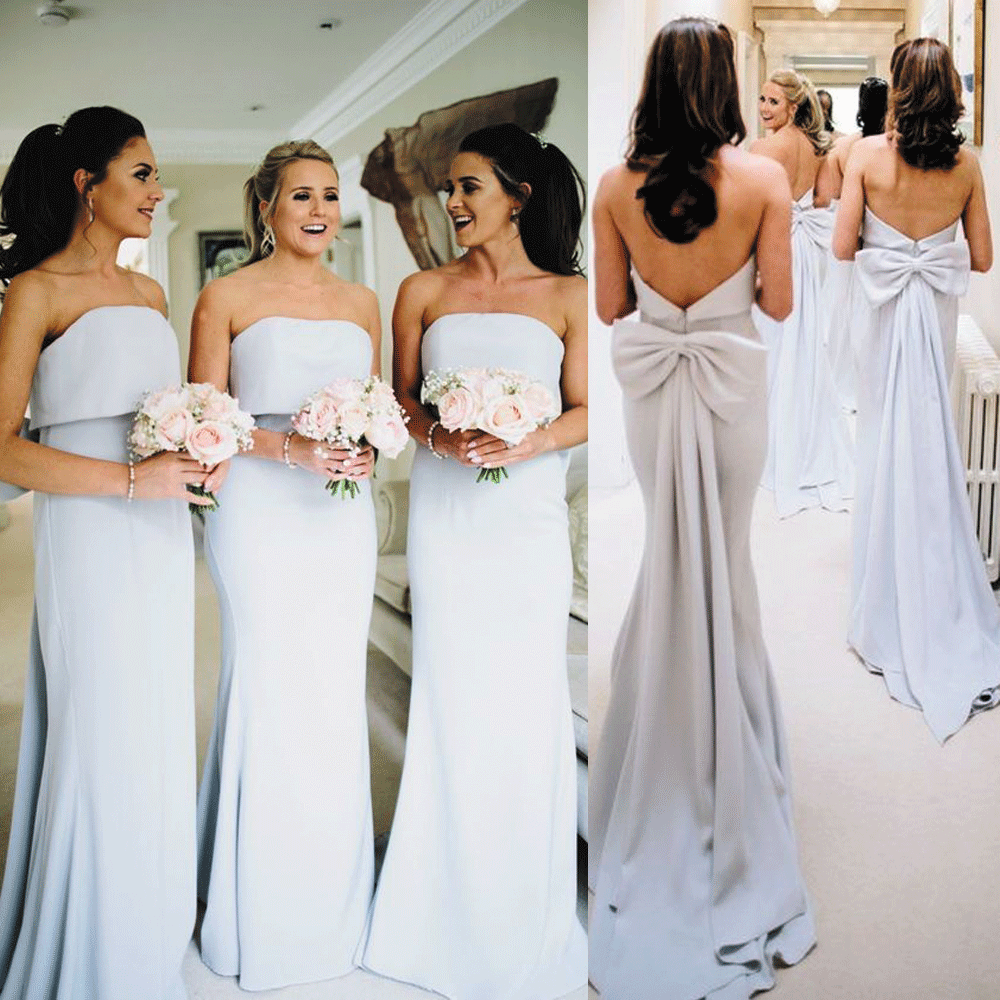 Silver Blue Bridesmaid Dresses Long 2020 Strapless Mermaid Elegant Wedding Party Dresses Gala Dress