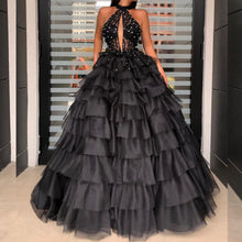 Load image into Gallery viewer, sweet 18 dresses black ball gown prom dresses 2020 high neck beaded princess elegant vintage prom gown 2021