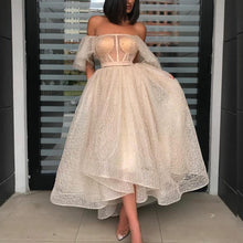 Load image into Gallery viewer, light champagne lace prom dresses off the shoulder elegant sexy prom gown vestido de graduacion