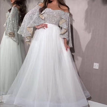 Load image into Gallery viewer, white sparkly prom dresses 2020 off the shoulder tulle elegant Dubai arabic prom gown 2021