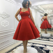 Load image into Gallery viewer, red prom dresses short 2020 satin spaghetti strap elegant cheap graduation dresses prom gown 2021