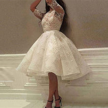 Load image into Gallery viewer, white lace prom dresses ball gown 2020 knee length elegant long sleeve arabic prom gown 2021