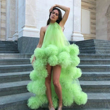 Load image into Gallery viewer, green floral prom dresses 2020 tulle floral handmade flowers elegant cheap prom gown 2021