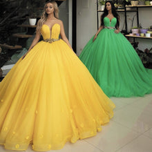 Load image into Gallery viewer, sweet 16 dresses simple ball gown prom dresses yellow beaded floral elegant sweetheart neck prom gown green