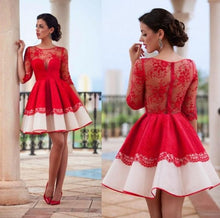 Load image into Gallery viewer, red prom dresses short knee length cheap graduation dresses lace applique prom gown vestido de graduacion