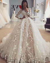Load image into Gallery viewer, boho wedding dresses long sleeve lace appliqué floral elegant wedding ball gown robe de mariee