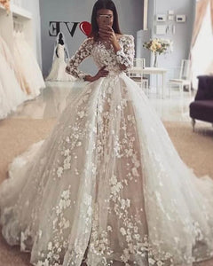 boho wedding dresses long sleeve lace appliqué floral elegant wedding ball gown robe de mariee